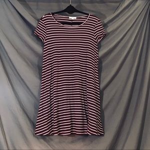 Deep Red and White Striped T-Shirt Dress